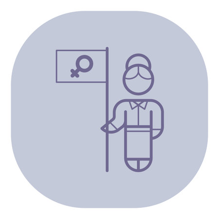 Simplistic line icon representing woman holding flag with gender symbol. Gender equality and womens rights conceptのイラスト素材