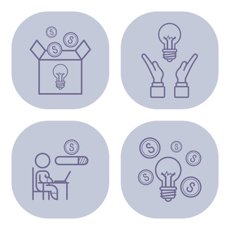 Collection of icons designed to illustrate concepts of innovation, finance, and creativity. Concepts of ideas, investment, and entrepreneurshipのイラスト素材