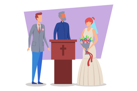 Simple line art of marriage arch with two interlocked rings at top, surrounded by flowing curtains. Love and commitment conceptのイラスト素材