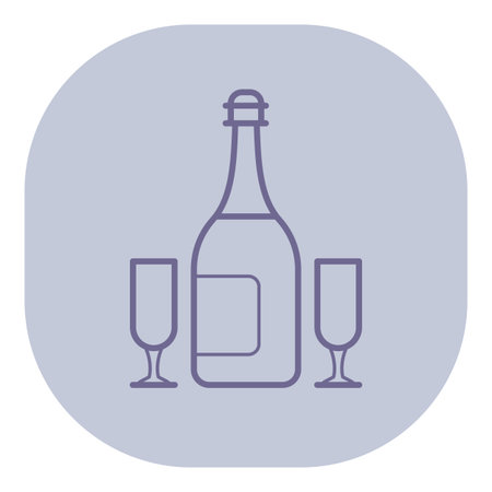 Two elegant glasses beside a bottle of sparkling drink, suggesting a festive occasion. Perfect for toasting at parties or celebrations with friends and familyのイラスト素材
