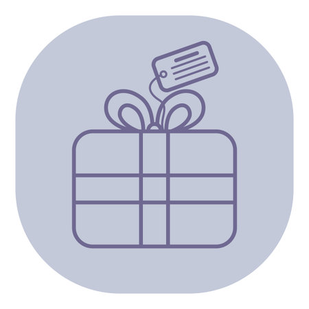 Minimalist icon of gift box adorned with bow and tag, capturing the essence of wedding celebrations and joy of gifting. Ideal for wedding invitations or decorationsのイラスト素材