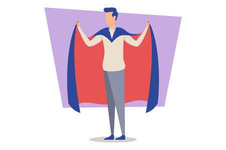 Vampire dressed in classic costume standing with flowing red cape. Halloween celebration conceptのイラスト素材