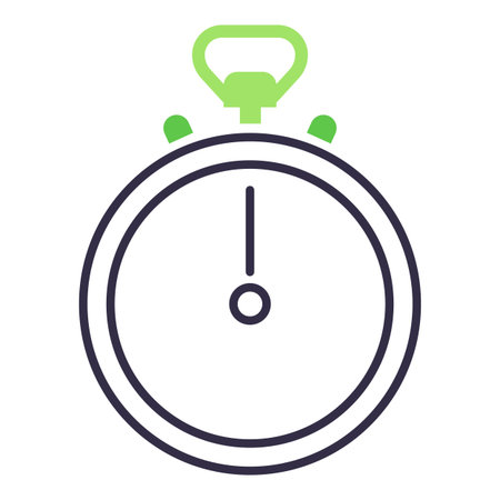 Simple stopwatch icon with green handle. Timekeeping concept. Useful for various activities such as...