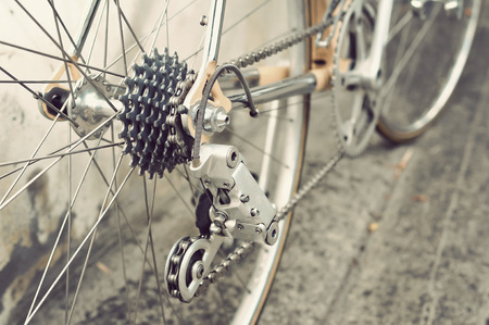 Bicycle's detail view of rear wheel with chain & sprocketの写真素材