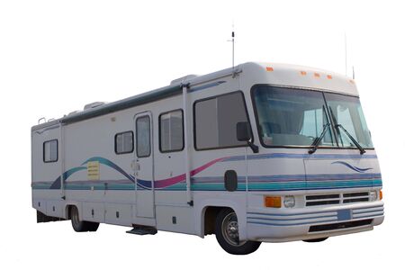 A classic older motorhome on a white isolated backgroundの写真素材