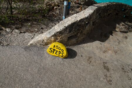 1000 Steps Beach and Dive Site marker in Bonaire, Dutch Caribbean