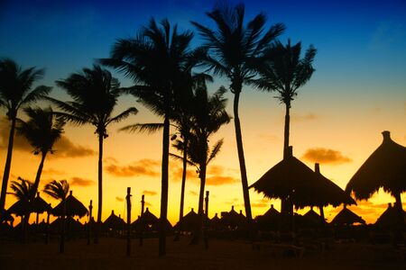 Colorful sunrise over an exotic Mexican resortの写真素材