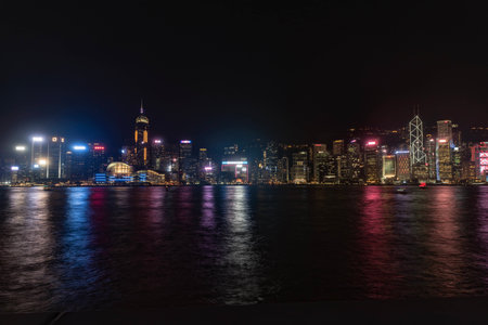 Kowloon, Hong Kong - September 6,2017 12:36:32 : Skyline at night of Hong Kong.のeditorial素材