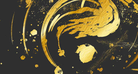 abstract black background with golden grunge effectの写真素材