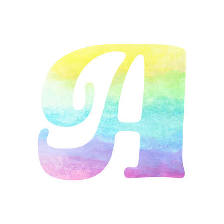 Letter A - Rainbow Watercolor Alphabet. Hand Drawn Vector Illustration.の写真素材
