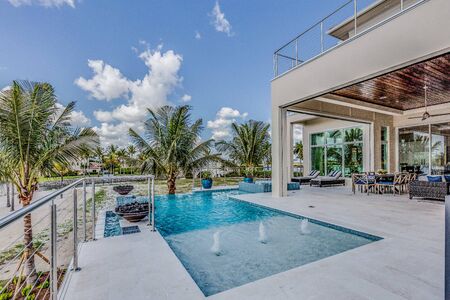 Poolside of million dollar Florida coastal home