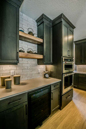 A kitchrn showing back door.