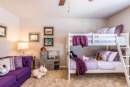 Beautiful and bright bedroom with light colors.