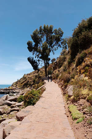 Tequile Island on Lake Titicaca, Peru South Americaの写真素材