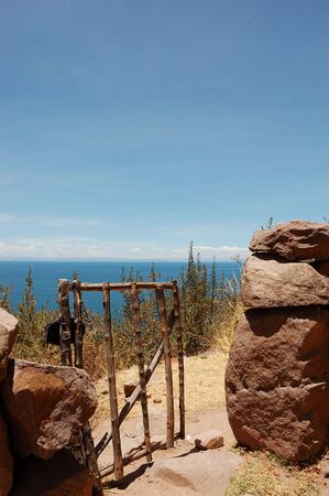 Tequile Island on Lake Titicaca, Peru South Americaの写真素材
