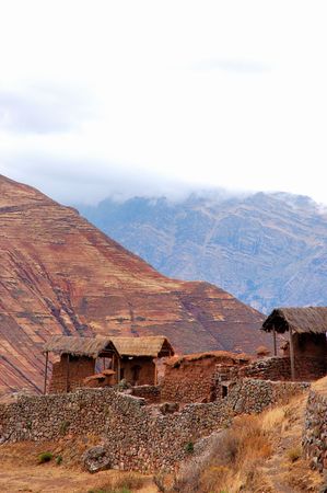 Pisac Ruins in the Sacred Valley and Andes Mountainsの写真素材