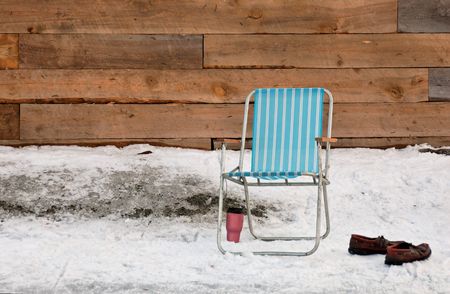 empty chair while skating on the lakeの写真素材