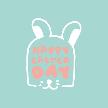 Cute Typography Happy Easter Day And Bunny, Doole Design Poster Decoration, written sweet background holiday event, logotype religion special, calligraphy adorable art, jesus christ icon, spring conceのイラスト素材