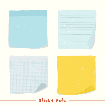 Paint Cute Sticky Notes Simple Hand Drawn Momo Pad Set Vectorのイラスト素材