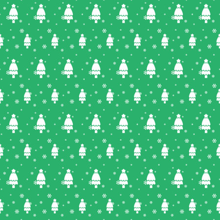 0007_Holiday Christmas Pattern Background Pine And Snowflakes on Green BGのイラスト素材
