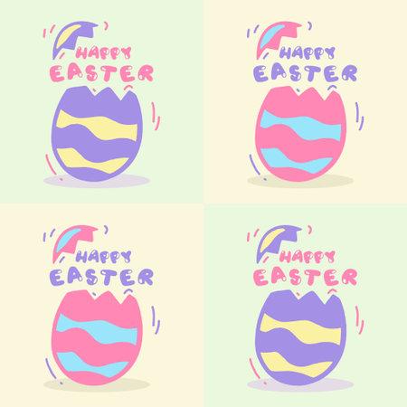 Colorful Broken Egg And Calligraphy Happy Easter With Doodle Vector - The Beginnings Illustration Concept - Traditional Festival, New life Icon, Springtime Symbol to decoration, Holiday eventのイラスト素材