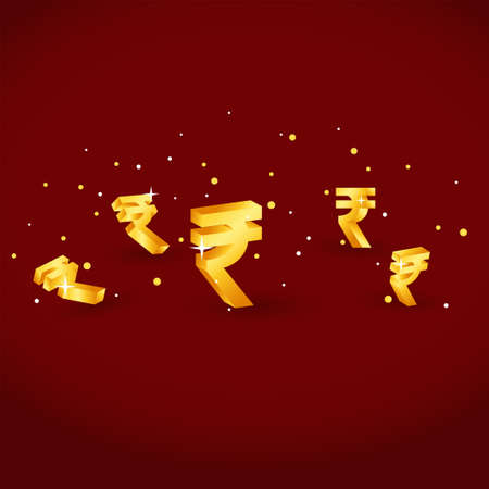 India currency Rupee 3D Angle Vector Element With Gold And Shiny Color Design - India Money, Invesment Illustration, Exchange Symbol, Wealth Income, Bank, Cash, buy, Earning Iconのイラスト素材