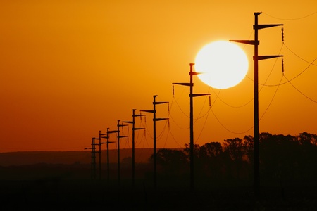 High voltage line at sunset