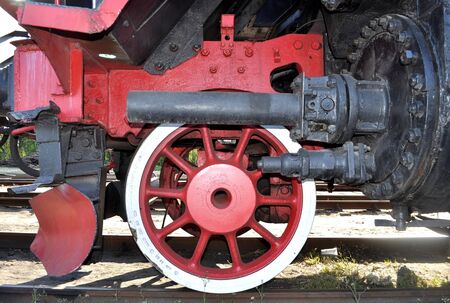 old locomotive red wheelの写真素材
