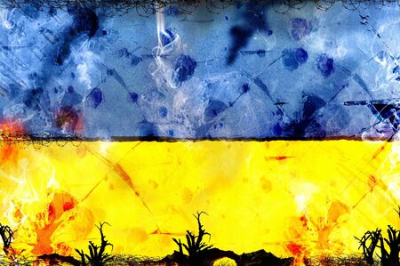 ukraine flag - political conflict strike concept news backgroundの写真素材