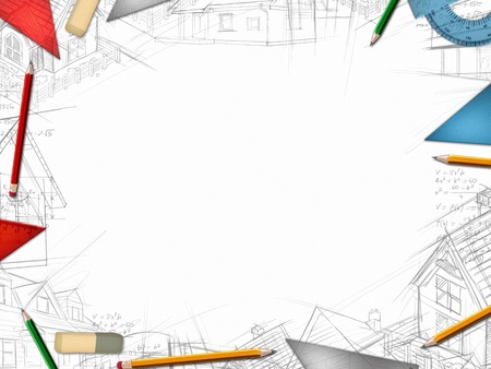 architect designer desktop frame isolated on white background illustrationの写真素材