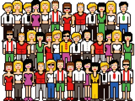 Set of pixel art people crowd illustration isolated on whiteのイラスト素材