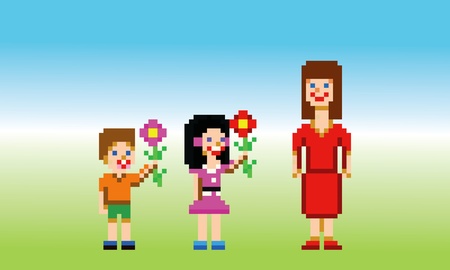 mothers day card pixel art style のイラスト素材