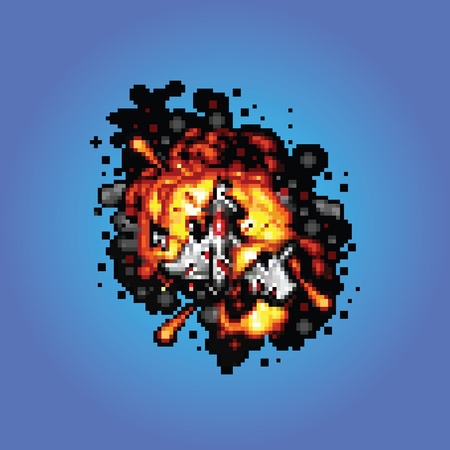 space ship on fire pixel art style retro illustrationのイラスト素材