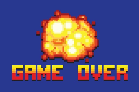 explosion game over message pixel art style retro vector illustrationのイラスト素材