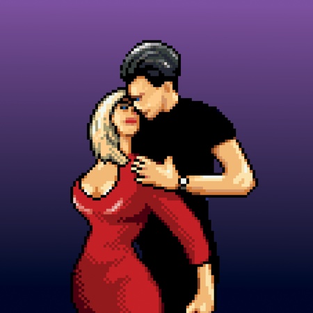 dancing couple 8-Bit pixel-art style vector illustration isolatedのイラスト素材