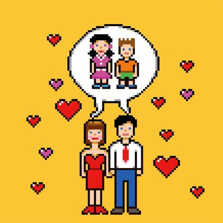marriage dream about children pixel art style concept vector imageのイラスト素材