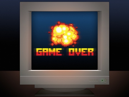 game over pixel art message monitor screen display game style illustration