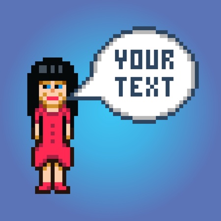 pixel art girl in red dress with speech bubble illustrationのイラスト素材