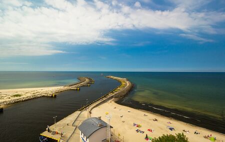 View of Kolobrzeg port entrance, Baltic sea, Polandの写真素材