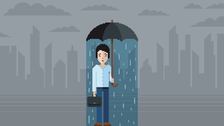 Depression concept - pixel art video game style illustrationのイラスト素材