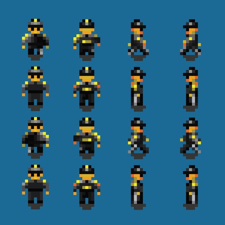 Bodyguard pixel art walk animation frames vector illustration