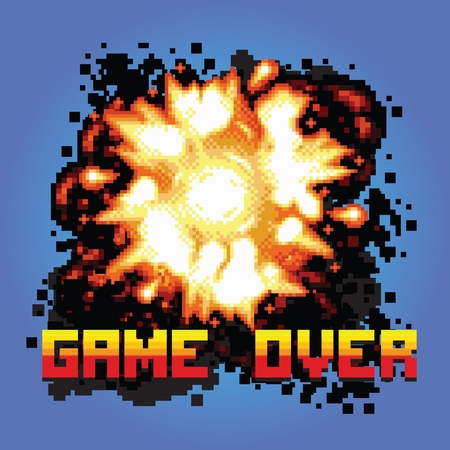 Game over pixel art explosion game illustrationのイラスト素材