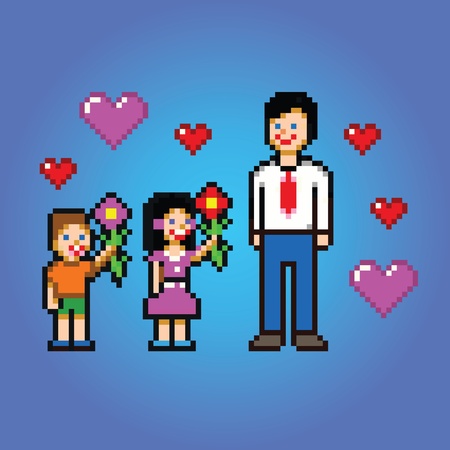 Father's day celebration - pixel art style vector illustrationのイラスト素材