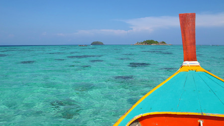 Wood boat at Li-pe Island, Thailandの写真素材