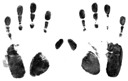 Hand prints made with screen printing inkの写真素材