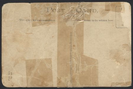 Old taped up postcard backの写真素材
