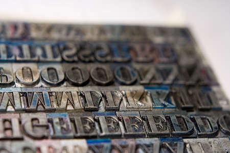 Metal type blocks, used for letterpress printing.