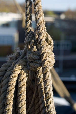 The rigging and rope details of a tall sailing ship at the scheepvaartmuseum (Maritime Museum) in...
