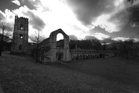 Views in and around Fountains Abbey in North Yorkshire, old broken down abbey and surounding groundsの写真素材