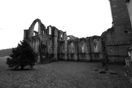 Views in and around Fountains Abbey in North Yorkshire, old broken down abbey and surounding groundsの写真素材